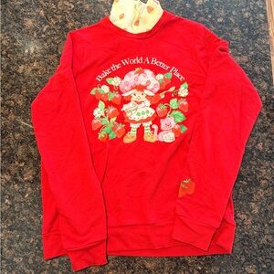 Red Strawberry Shortcake Sweater with Strawberry Design- NEVER WORN